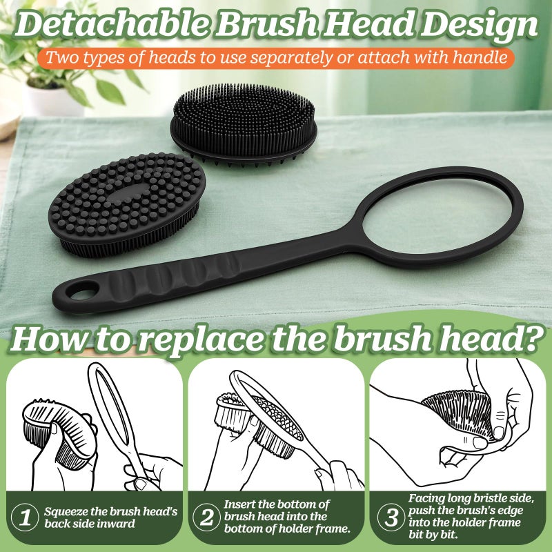 GEENOA Silicone Back Scrubber for Shower, Gentle Shower Scrubber for Lathering, Softe Silicone Loofah with Two Replaceable Brush Heads, Good for Kids, Sensitive Skin(Pink-Two Heads) - Image 5